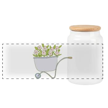 Brouettes Fleurs - Boîte à biscuits avec couvercle en bois - blanc - Devant