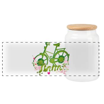 grünes Fahrrad mit ganz viel Liebe gestaltet - Panorama Keksdose mit Holzdeckel - Weiß - Vorne