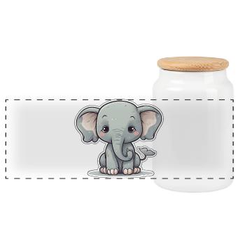 Whimsical Baby Elephant Charm - Panoramic Cookie Jar with Wooden Lid - white - Front