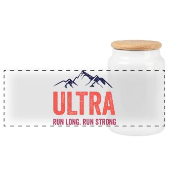Ultra Running - Lauf lang. Lauf stark. - Panorama Keksdose mit Holzdeckel - Weiß - Vorne