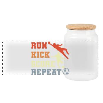 Soccer Player Routine - Panoramic Cookie Jar with Wooden Lid - white - Front