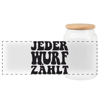 Boule Spruch Kugeln für Bouler Boccia Spiel - Panorama Keksdose mit Holzdeckel - Weiß - Vorne