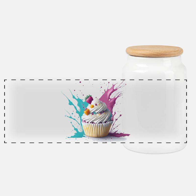 Sweet Cupcake - Panorama Keksdose mit Holzdeckel - Weiß