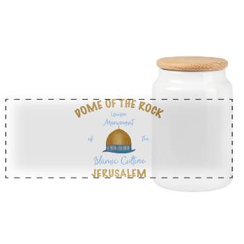 Dome of the Rock on the Temple Mount, Jerusalem - Panoramic Cookie Jar with Wooden Lid - white - Front