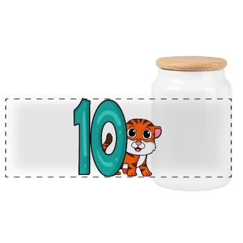 10th Birthday Motif Tiger - ten years - Panoramic Cookie Jar with Wooden Lid - white - Front