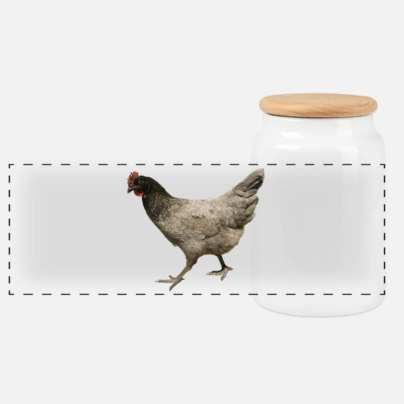 graues Huhn - Panorama Keksdose mit Holzdeckel - Weiß