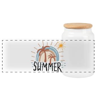 Pastel Sunset Island with Palms - Panoramic Cookie Jar with Wooden Lid - white - Front