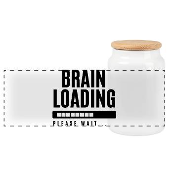 Brain Loading bitte warten - Panorama Keksdose mit Holzdeckel - Weiß - Vorne
