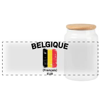 Belgian Flag Grunge Stripe - Panoramic Cookie Jar with Wooden Lid - white - Front