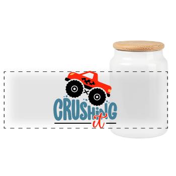 Crushing It Hotrod Grafik - Panorama Keksdose mit Holzdeckel - Weiß - Vorne
