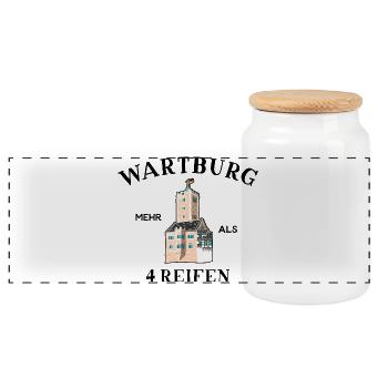 Wartburg, Plus de 4 pneus, Thuringe Allemagne - Boîte à biscuits avec couvercle en bois - blanc - Devant