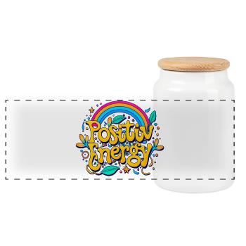 énergie positive - Boîte à biscuits avec couvercle en bois - blanc - Devant