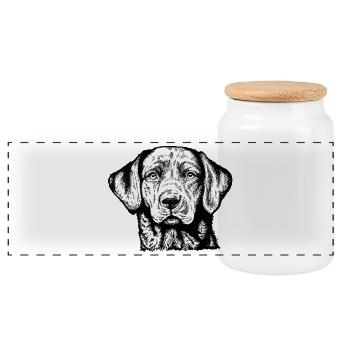 Labrador Retriever Portrait sw - Panoramic Cookie Jar with Wooden Lid - white - Front