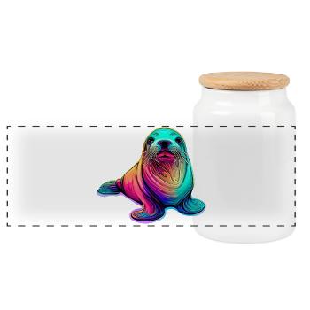 Seal - Panoramic Cookie Jar with Wooden Lid - white - Front
