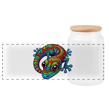Gecko - Panoramic Cookie Jar with Wooden Lid - white - Front