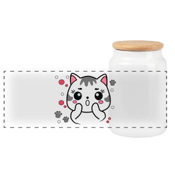 Chat mignon surpris - Boîte à biscuits avec couvercle en bois - blanc - Devant