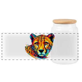 Cheetah - Panoramic Cookie Jar with Wooden Lid - white - Front