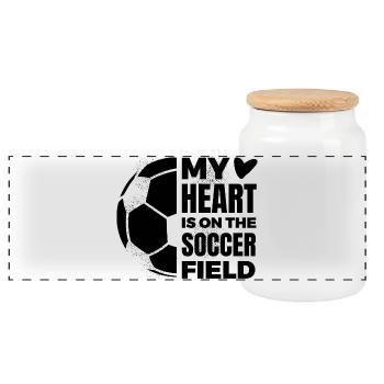 Mon cœur est sur le terrain de football - Boîte à biscuits avec couvercle en bois - blanc - Devant