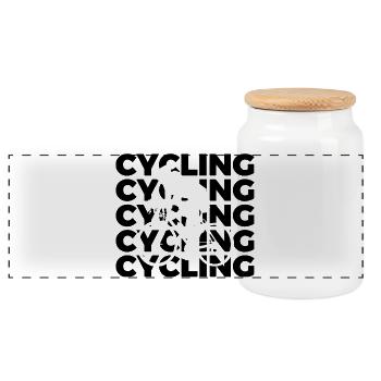 Funny cyclist - Panoramic Cookie Jar with Wooden Lid - white - Front