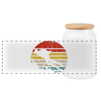 Retro Sunset Surf Silhouette - Panoramic Cookie Jar with Wooden Lid - white - Front
