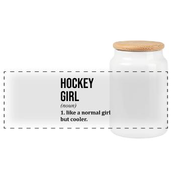 Citation drôle de fille de hockey - Boîte à biscuits avec couvercle en bois - blanc - Devant