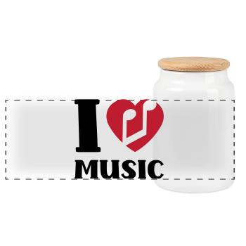 I love music - Panoramic Cookie Jar with Wooden Lid - white - Front