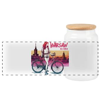 Warsaw Bike Girl Illustration - Panoramic Cookie Jar with Wooden Lid - white - Front