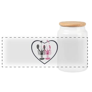 Brittany - Kalon Grey and Pink Lobsters - Panoramic Cookie Jar with Wooden Lid - white - Front