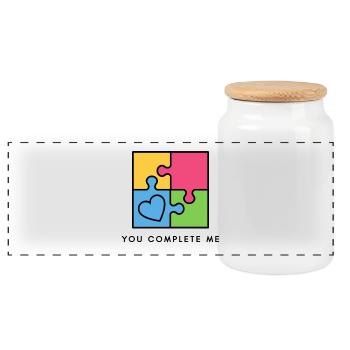 Tu me complètes, le véritable amour, la Saint-Valentin - Boîte à biscuits avec couvercle en bois - blanc - Devant