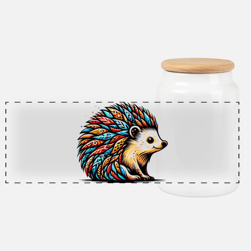 Igel - Panorama Keksdose mit Holzdeckel - Weiß