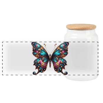 Schmetterling - Panorama Keksdose mit Holzdeckel - Weiß - Vorne