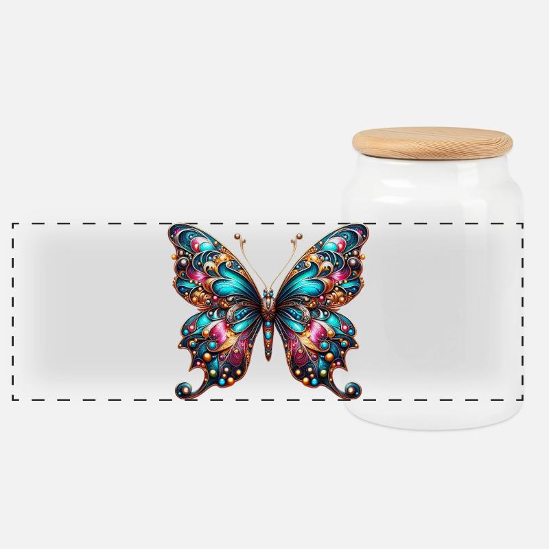 Schmetterling - Panorama Keksdose mit Holzdeckel - Weiß