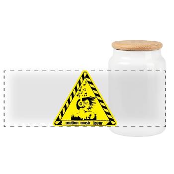 Warning sign for music lovers - Panoramic Cookie Jar with Wooden Lid - white - Front