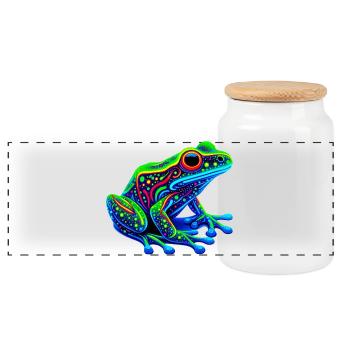 Frog - Panoramic Cookie Jar with Wooden Lid - white - Front