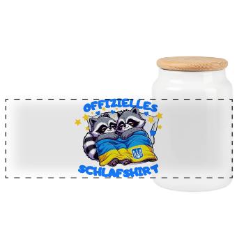 Official Sleep Shirt, Raccoons of Ukraine - Panoramic Cookie Jar with Wooden Lid - white - Front