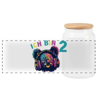 Koala Koalabär 2 Geburtstag mit Kopfhörer Musik - Panorama Keksdose mit Holzdeckel - Weiß - Vorne