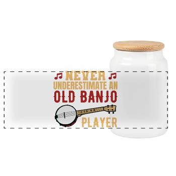 Never underestimate old banjo players - Panoramic Cookie Jar with Wooden Lid - white - Front