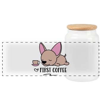 Chihuahua - Boîte à biscuits avec couvercle en bois - blanc - Devant