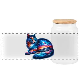 Katze - Panorama Keksdose mit Holzdeckel - Weiß - Vorne