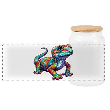 Gecko - Panorama Keksdose mit Holzdeckel - Weiß - Vorne