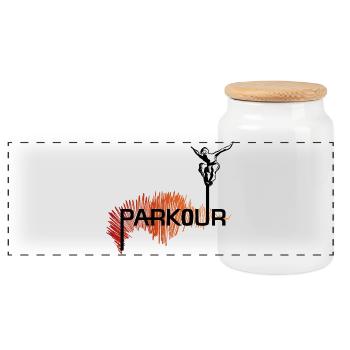 Parkour Ninja - color - Panorama Keksdose mit Holzdeckel - Weiß - Vorne
