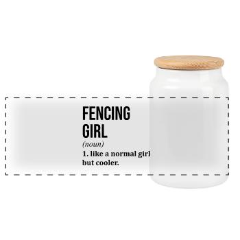 Fencing - Panoramic Cookie Jar with Wooden Lid - white - Front