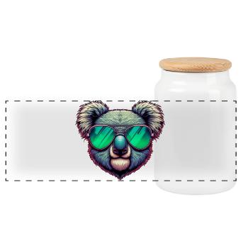 Koala mit grüner Sonnenbrille - Panorama Keksdose mit Holzdeckel - Weiß - Vorne