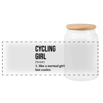 Cycling - Panoramic Cookie Jar with Wooden Lid - white - Front