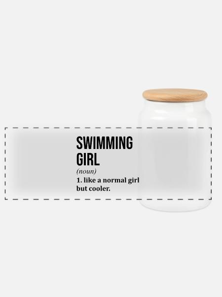 Swimming Swimming Swimming - Panoramic Cookie Jar with Wooden Lid - white