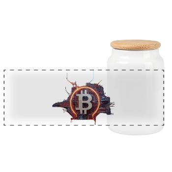 Cyber-Modern Bitcoin Design - Panorama Keksdose mit Holzdeckel - Weiß - Vorne