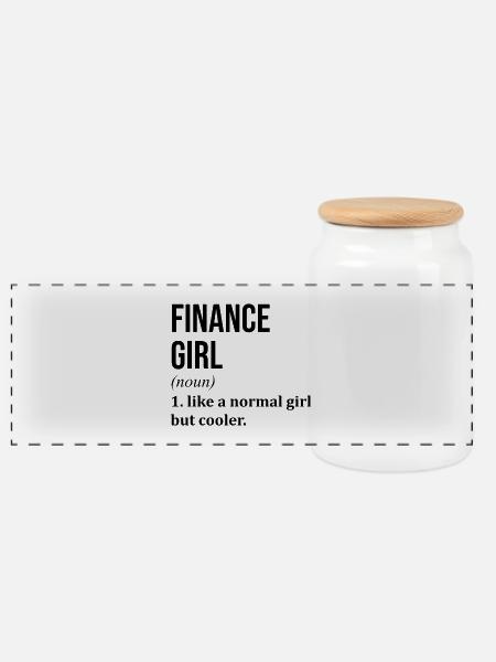 Finance Finance Finance - Panoramic Cookie Jar with Wooden Lid - white