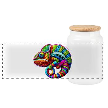 Chameleon - Panoramic Cookie Jar with Wooden Lid - white - Front