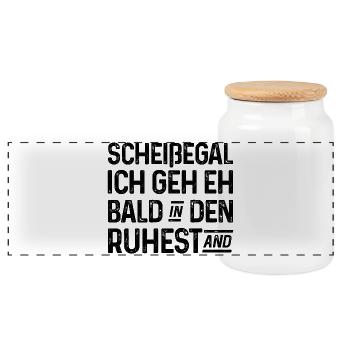 Scheißegal Ich geh eh bald in den Ruhestand - Panorama Keksdose mit Holzdeckel - Weiß - Vorne