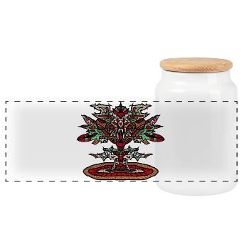 Robot dragon tree tattoo - Panoramic Cookie Jar with Wooden Lid - white - Front
